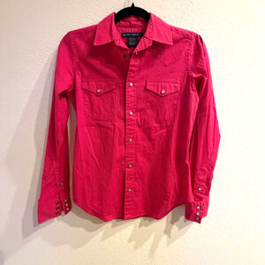 Ralph Lauren Western Shirt Womens 4 Pink Pearl Snap Barbicore Cowboy Rodeo